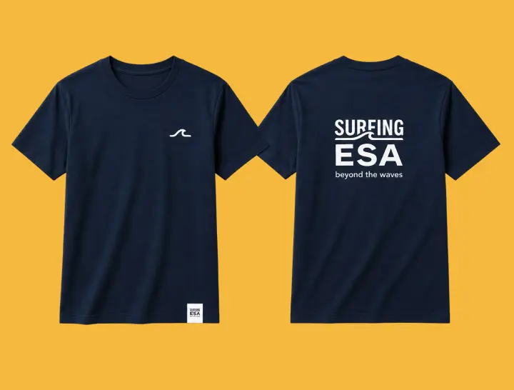 Surfing ESA navy t-shirt, front and back
