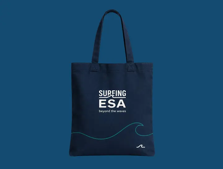 Surfing ESA navy tote bag with the logo